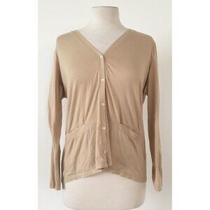 Lands' End Tan Button Up Blouse 100% Cotton Size M